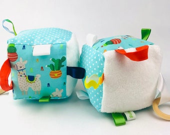 teepee baby toy block woodland Baby sensory block ribbon toy native infant toy crinkle block cube sensory cloth block baby shower
