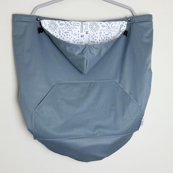 Gray Baby Carrier Cover, Waterresistant PUL, Cotton Fleece Lined, Cold Weather Accessory