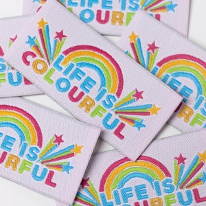LIFE IS COLORFUL - 6er Pack - Nähetiketten für Kleidung und Geschenke