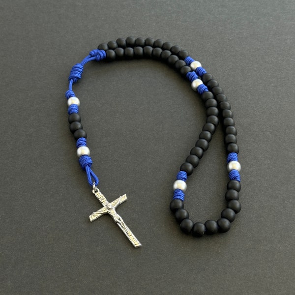 Rosary | Paracord Rosary | 275 Paracord - Electric Blue | Log Crucifix