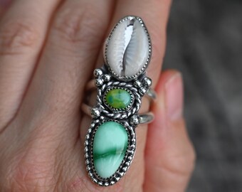 SIZE 7 Cowrie Shell w/ Variscite Stone Ring