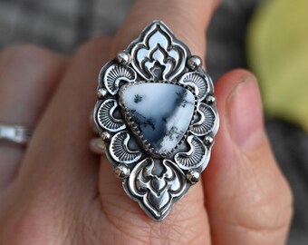 Anillo de ágata dendrítica, talla 9
