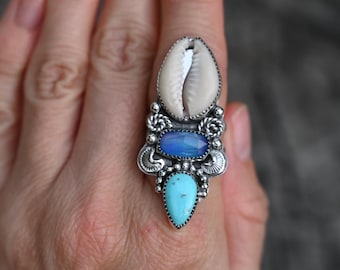 SIZE 6.25 Cowrie w/ Ithaca Turquoise & Aurora Opal Ring