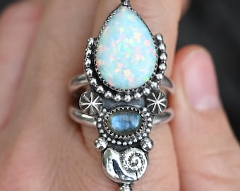 SIZE 9 Synthetic Opal with Labradorite Ring