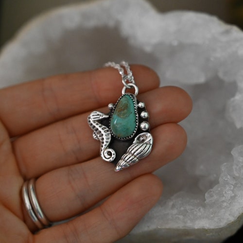 Seahorse/Shell Sand Casted Pendant with shops Alarcon Turquoise