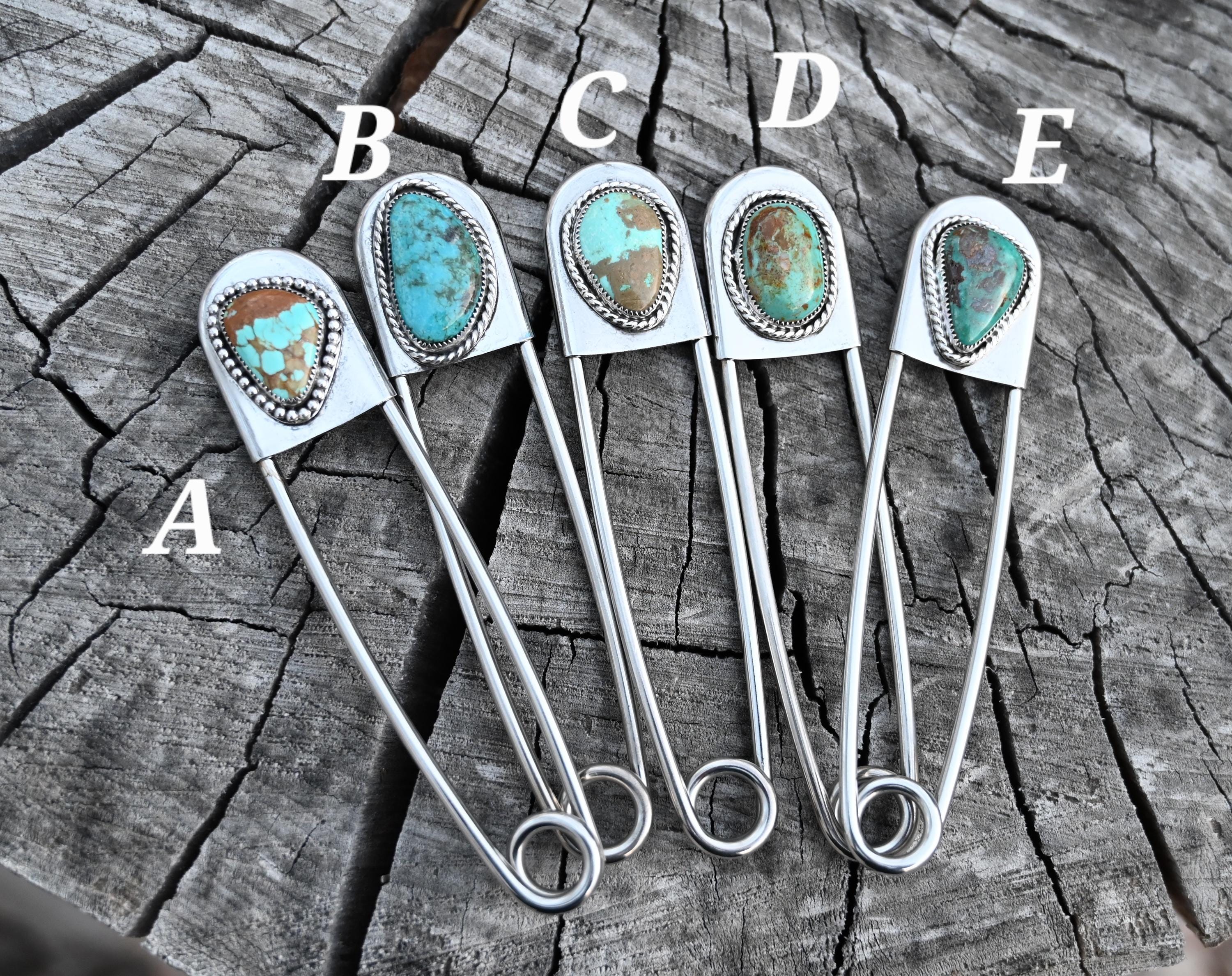 Buffalo Nickel And Kingman Turquoise Large Safety Pin Hair  display picture 1