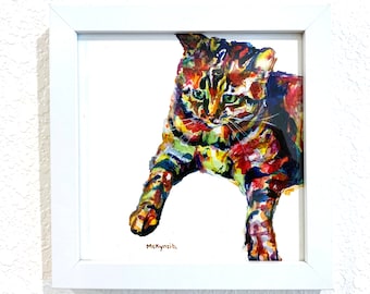 Colorful Cat Portrait - Print of Original Painting, Tabby Cat Art, Striped Kitten