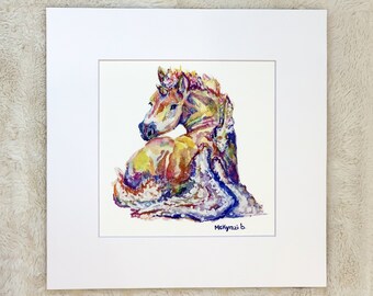 Impressão em aquarela de unicórnio: arte original em Giclée