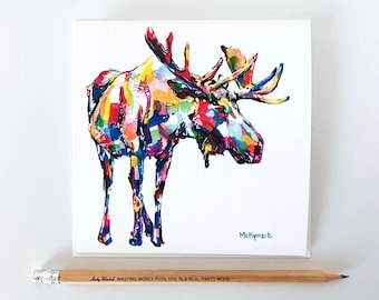 Manitou Moose Card, Bull Moose Blank Card, Original Watercolor Art Print