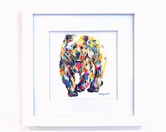Grizzly Bear schilderij - modern bosdecor - hedendaagse bruine beer kunst