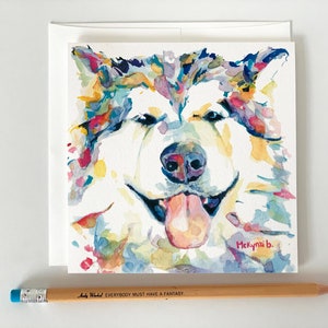 Alaskan Malamute Art Card, Aquarelle Husky Peinture