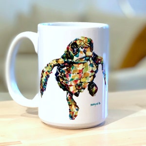 Watercolor Sea Turtle Mug: Oversized Coffee Cup, Ocean Art