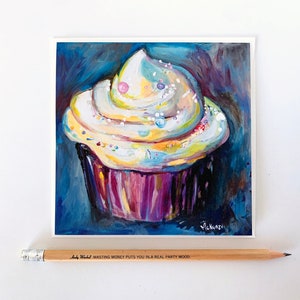 Tarjeta de cupcakes enmarcables - Tarjeta de arte, Regalo de cumpleaños, Regalo para amantes de las magdalenas, Decoración de cocina con tarjeta de panadería