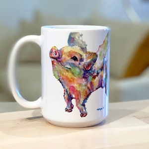 Flying Pig Mug Large - Pig Coffee Mug - Oversized Mug - Colorful Watercolor Art - Flying Pig Gift - Tea