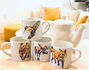 Woodland Tea Party - Woodland Animal Espresso Mugs - Moose - Bear - Fox - Hummingbird