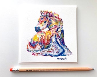 Rainbow Unicorn Watercolor Card: Art Greeting Card