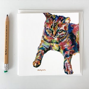 Tabby Cat Greeting Card - Kitty Cat Art - Colorful Kitten Décor - Original Kitten Watercolor Painting