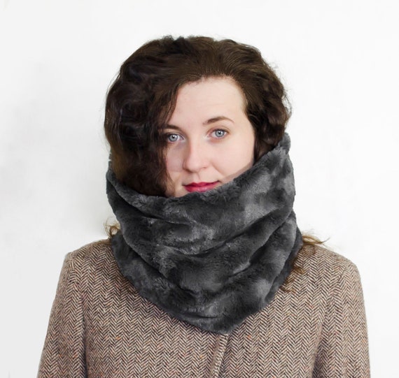 Grey faux fur textile double layer loop snood scarf Trendy Etsy