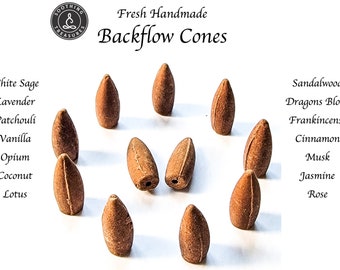 Fresh Handmade Backflow Incense - Waterfall Cones - Lavender, Frankincense, White Sage, Sandalwood, Patchouli and other favorites!