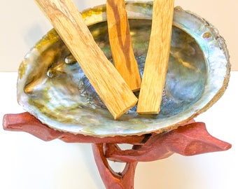 Palo Santo Smudge Kit - Beautiful 5-6 inch Abalone shell, Wood Cobra Stand, 1 oz Palo Santo Holy Wood Sticks for Smudging, House Cleansing