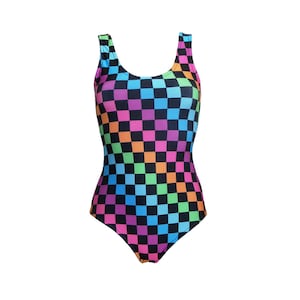 Rainbow Multicolour Checker Board Printed Swimsuit Bodysuit