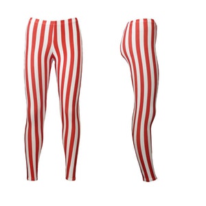 Red And White Vertical Stripe Candy Cane Christmas Happy Holidays Printed Leggings