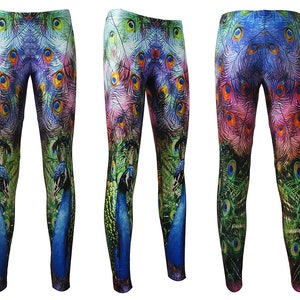 Peacock Colourful And Bright Feather Alternative Printed Yoga Activewear Leggings Pants