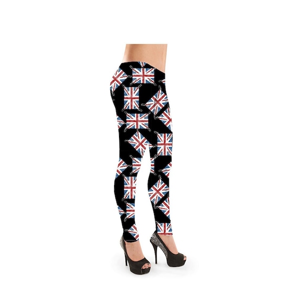 Eye-Catching Union Jack England UK Flag Patch Print Stretch Leggings Activewear Yoga Alternative Fashion