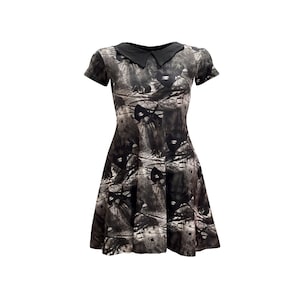 Gothic All Over Grim Reaper Skull Crow Spooky Tree Alternative Print Bat Collar Skater Dress Halloween