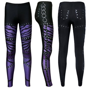 Purple Zebra Rock Metal Chain Skater Pants Effect Block Printed Leggings