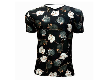 Men's Cute Mouse Rats Mice Animal Pets Pattern Alternative Printed V-Neck T-Shirt