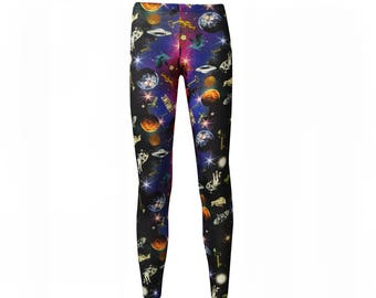 Space Planets Galaxy Travelling Through Space Ship  Alternative Printed Yoga Activewear Leggings Pants