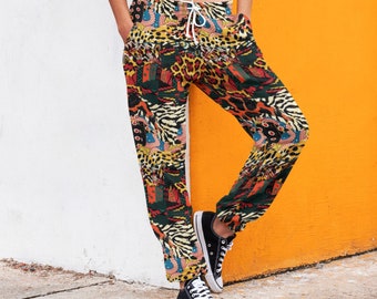 Unisex Traditionelle Afrikanische Mischtier Leopard Gepard Schlange Zebra Haut Print Fleece Sweatpants Jogging Bottom Jogger Loungewear Hose