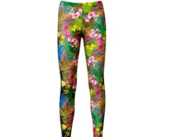 Tropical Flowers Leaves Floral Animal Leopard Skin Alternative Print Yoga Activewear Leggings Pants