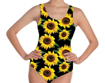 Retro Adorable Sunflower Flower Floral All Over Printed Swimsuit Bodysuit