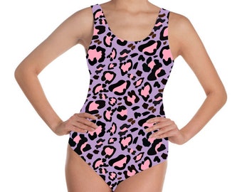 Ladies Animal 80s Leopard Print Bodysuit Womens Fancy Dress Leotard Dancewear