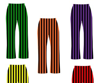 Unisex Green Purple Red Orange Yellow Black Stripes Striped Clown Print Loungewear Sleepwear Pyjama Bottoms Pants Fancy Dress