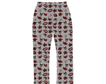 Skull Roses Vampire Lips Spider Web Heart Arrow Print Loungewear Sleepwear Pyjama Bottoms Pants