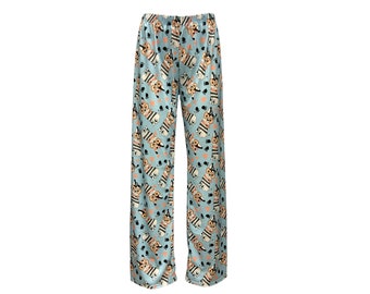 Cute Pug Puppies Dog Paw Heart Bow Cartoonish Print Loungewear Sleepwear Pyjama Bottoms Pants