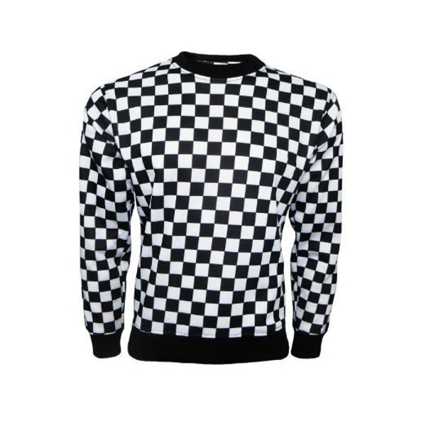 Designer Monochrome Chequered Chess Board Printed Sweatshirt Jumper Top
