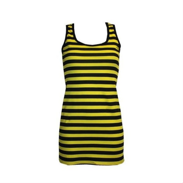 Bumble Bee Yellow And Black Stripes Printed Long Vest Tank Top