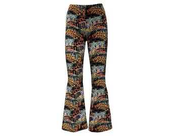 Traditional African Wild Animal Velvet Velour Flare Bell Leggings