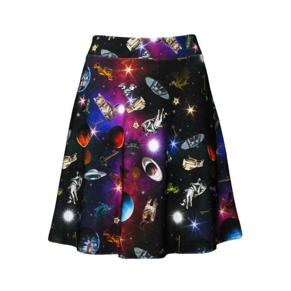 Viajar a través de Space Galaxy Space Ship Planets Alternative Printed Skater Falda