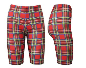 Red Tartan Check Printed Cycle Shorts