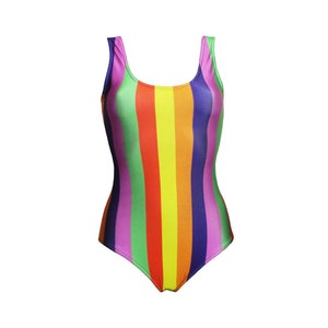 Funky Multicoloured Rainbow Vertical Stripes Swimsuit Bodysuit