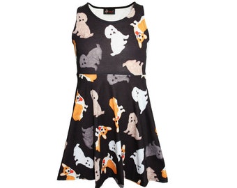 Girls Cute Dogs Puppies Animal Print Girls Sleeveless Skater Dress