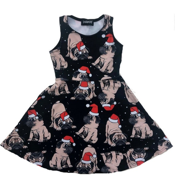 Girls Cute Christmas Santa Hat Pug Puppies Pattern Pets Lover