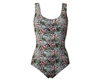 Tropical Floral Oriental Alternative Printed Swimsuit Bodysuit