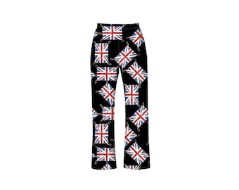 Union Jack UK Flag Patch Print Loungewear Sleepwear Pyjama Bottoms PJ Lounge Pants