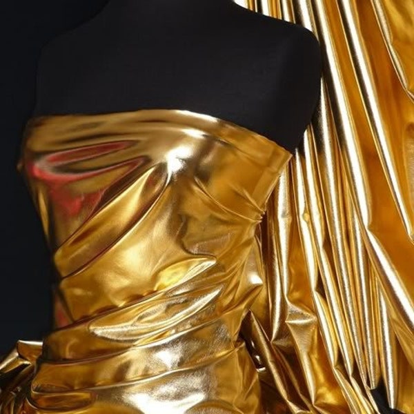 Metallic Gold Golden Mirror Foil High Shine Liquid Wet Look Stretch Fabric Stunning Dressmaking Leggings Leotards